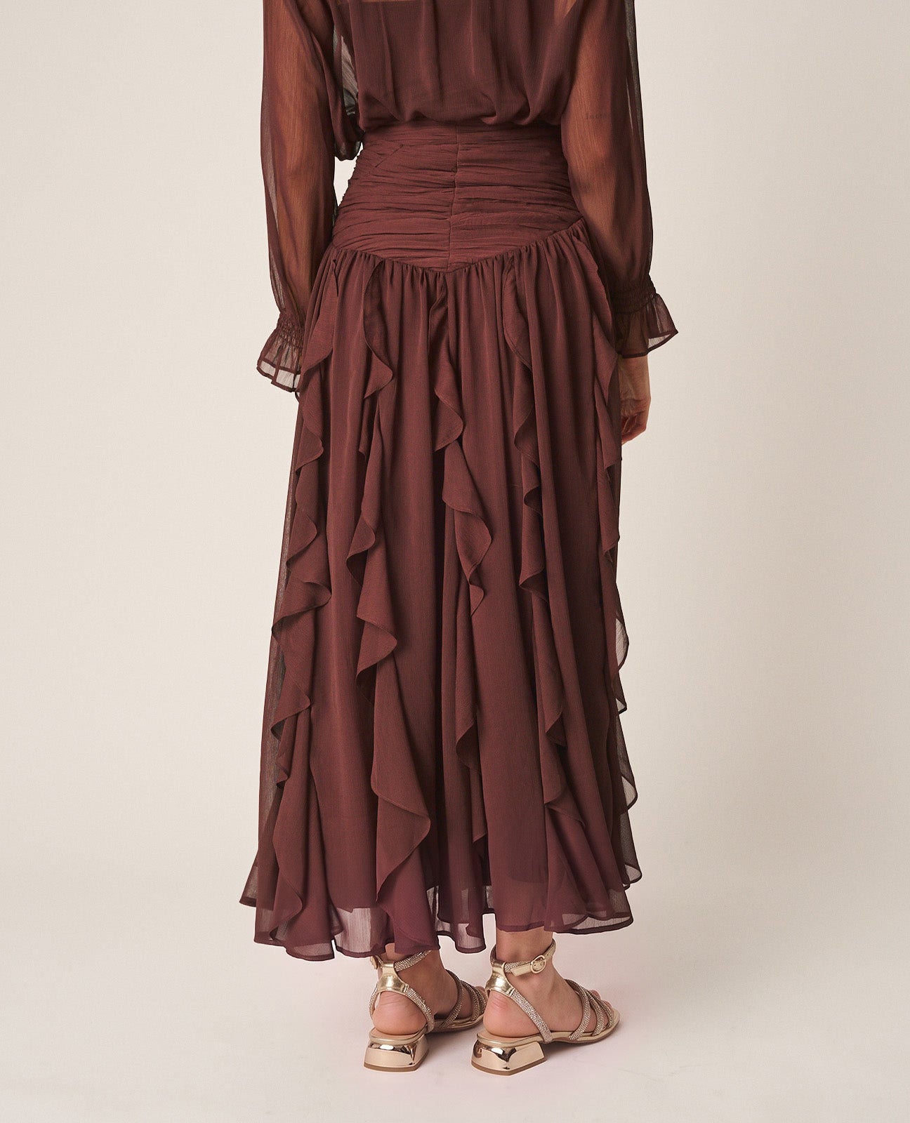 alma-en-pena-ruffle-skirt-midi-rock-braun image 8
