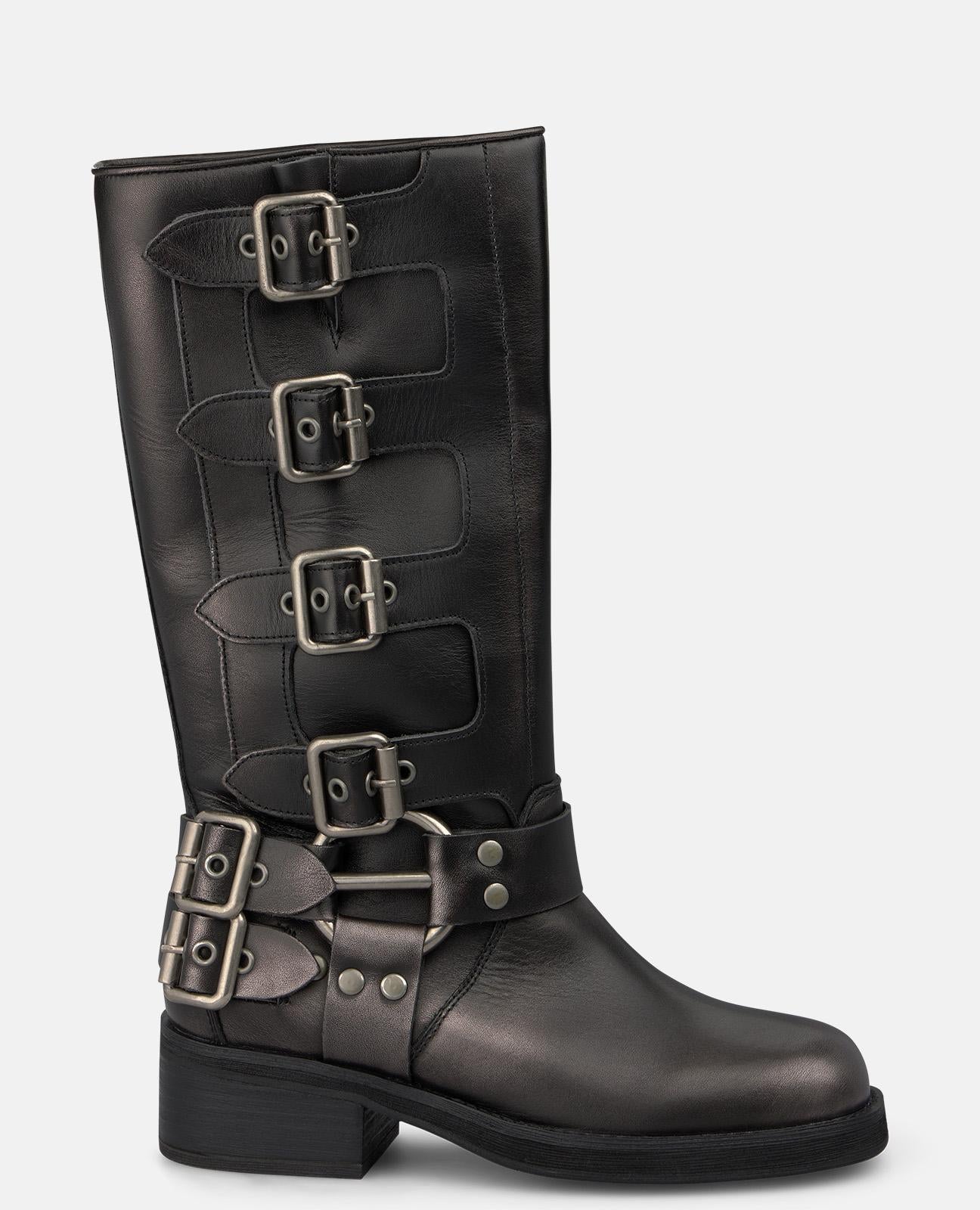 alma-en-pena-63932-leder-stiefel-mit-schnallen-silber-grau-4-5-cm-blockabsatz image 1