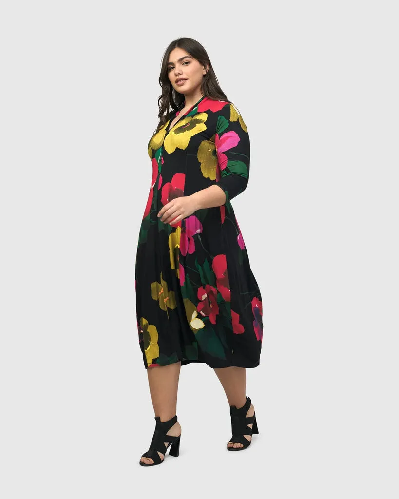 alembika-valencia-cocoon-kleid-garden-floral-jersey-langarm image 1