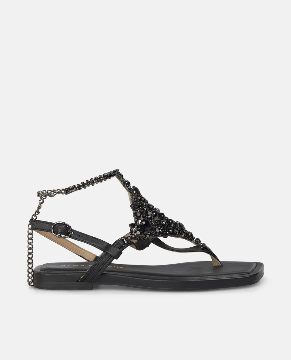 alma-en-pena-flache-riemchen-sandalen-schwarz-nappa-strass image 1