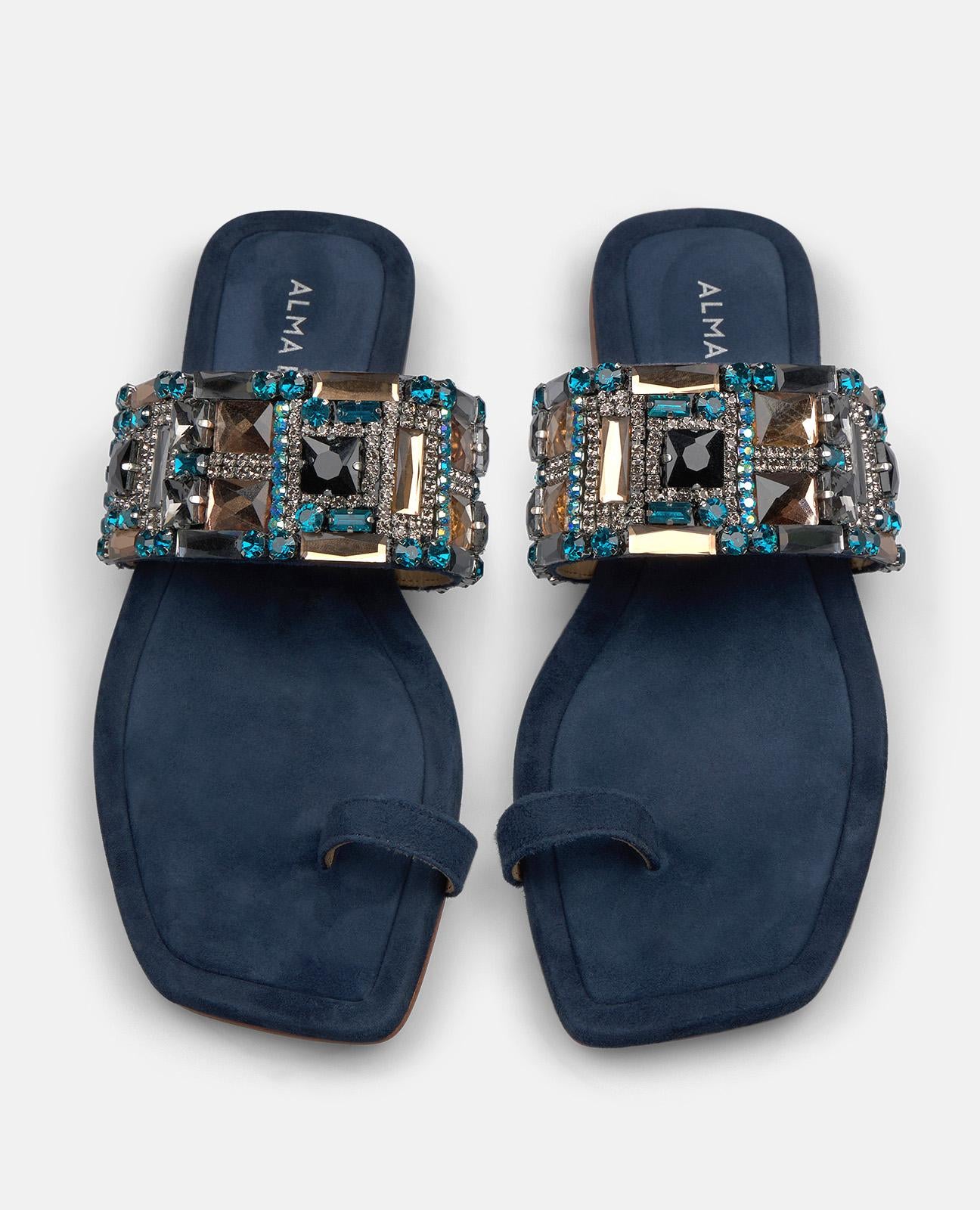 alma-en-pena-flache-sandalen-eckkappe-strass-blau image 4