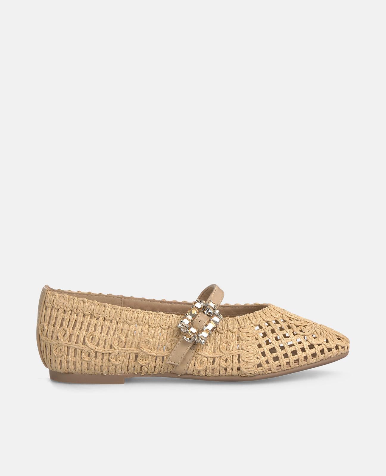 alma-en-pena-rafia-ballerina-spitze-ballerinas-mit-schmuck-schnalle-beige image 2