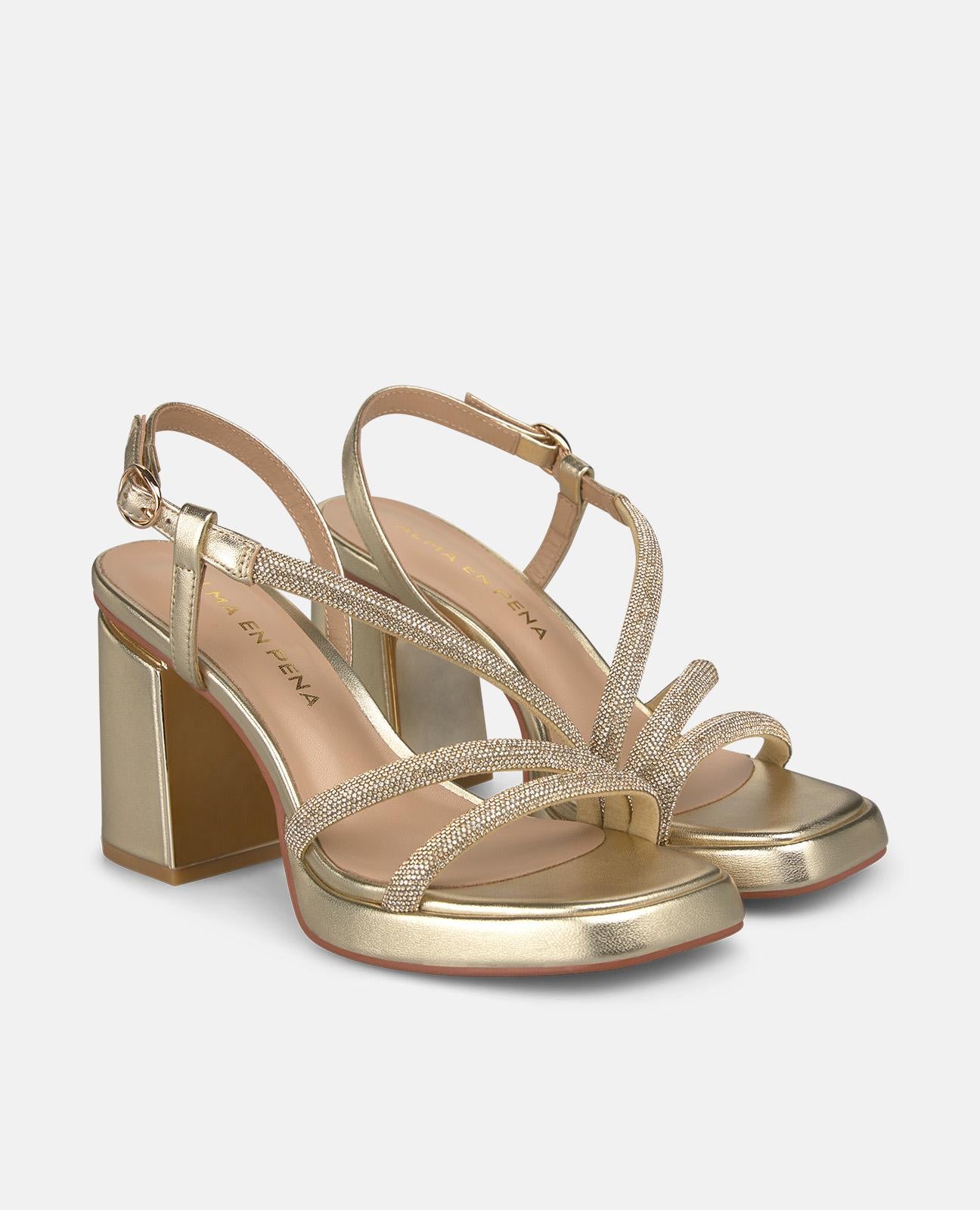 alma-en-pena-metallic-riemchen-sandale-mit-blockabsatz-8-5-cm-gold image 2