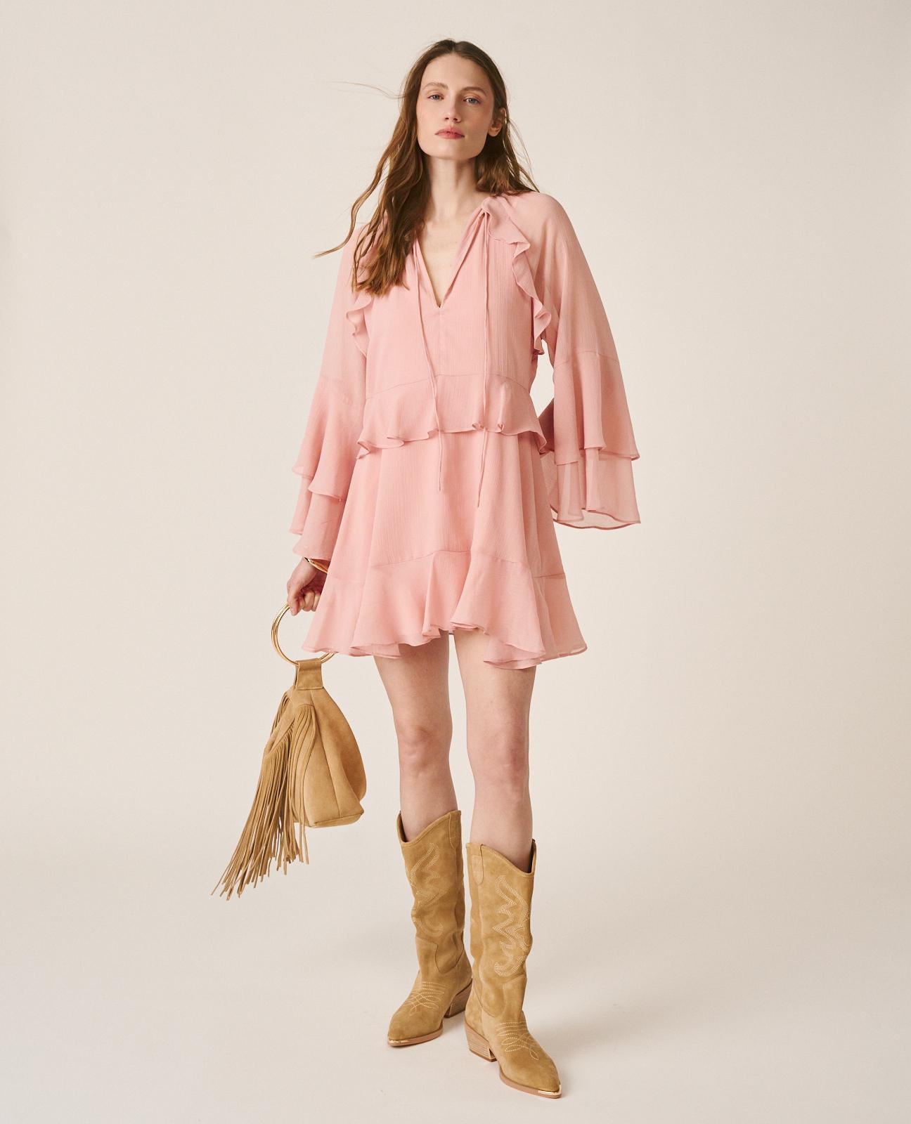 alma-en-pena-minikleid-aus-chiffon-mit-trompeten-rmeln-rosa image 5