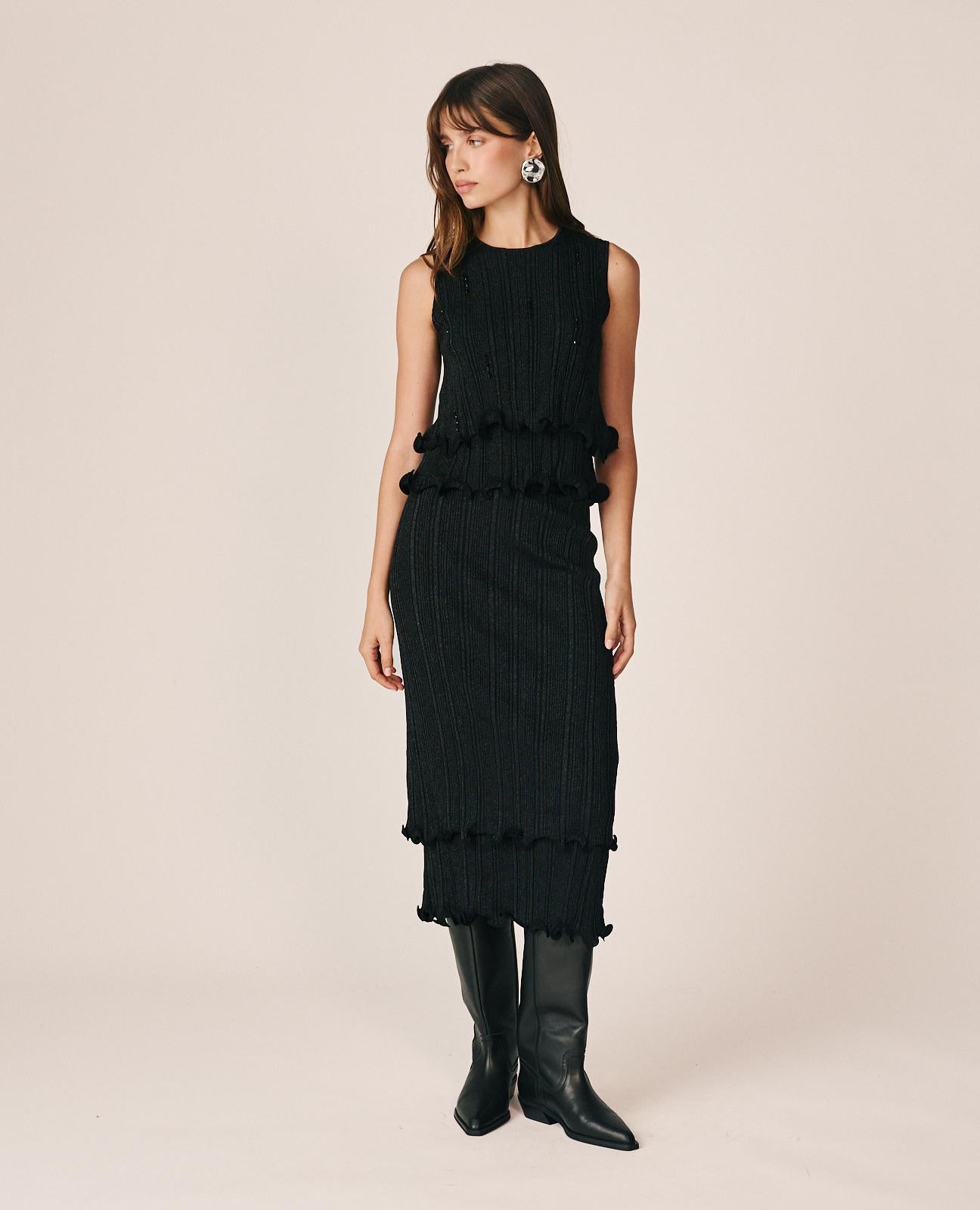 alma-en-pena-strick-midirock-schwarz-glitzer-mit-wellen-saum image 2