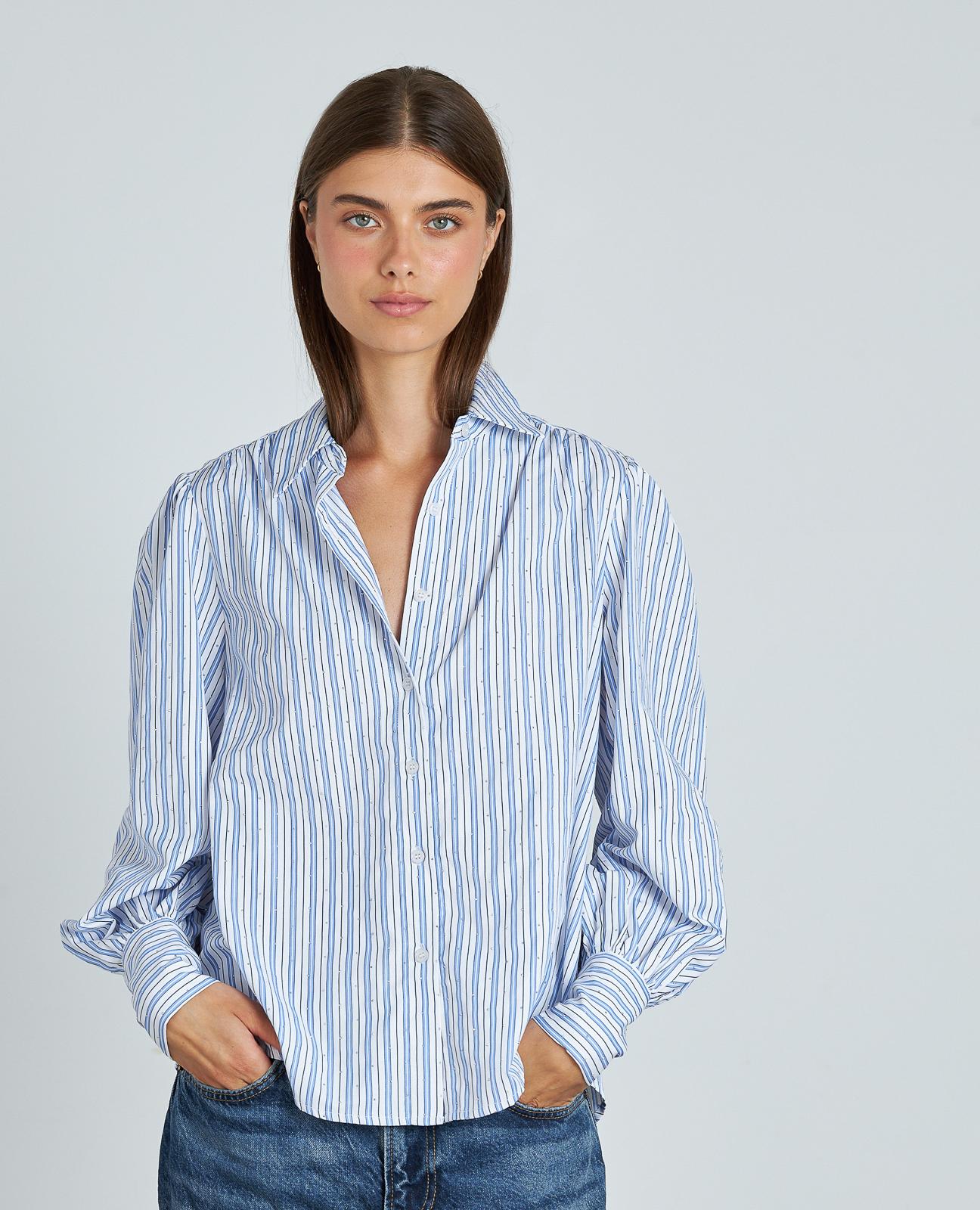 alma-en-pena-streifen-bluse-mit-strass-langarm-v-ausschnitt-blau image 2