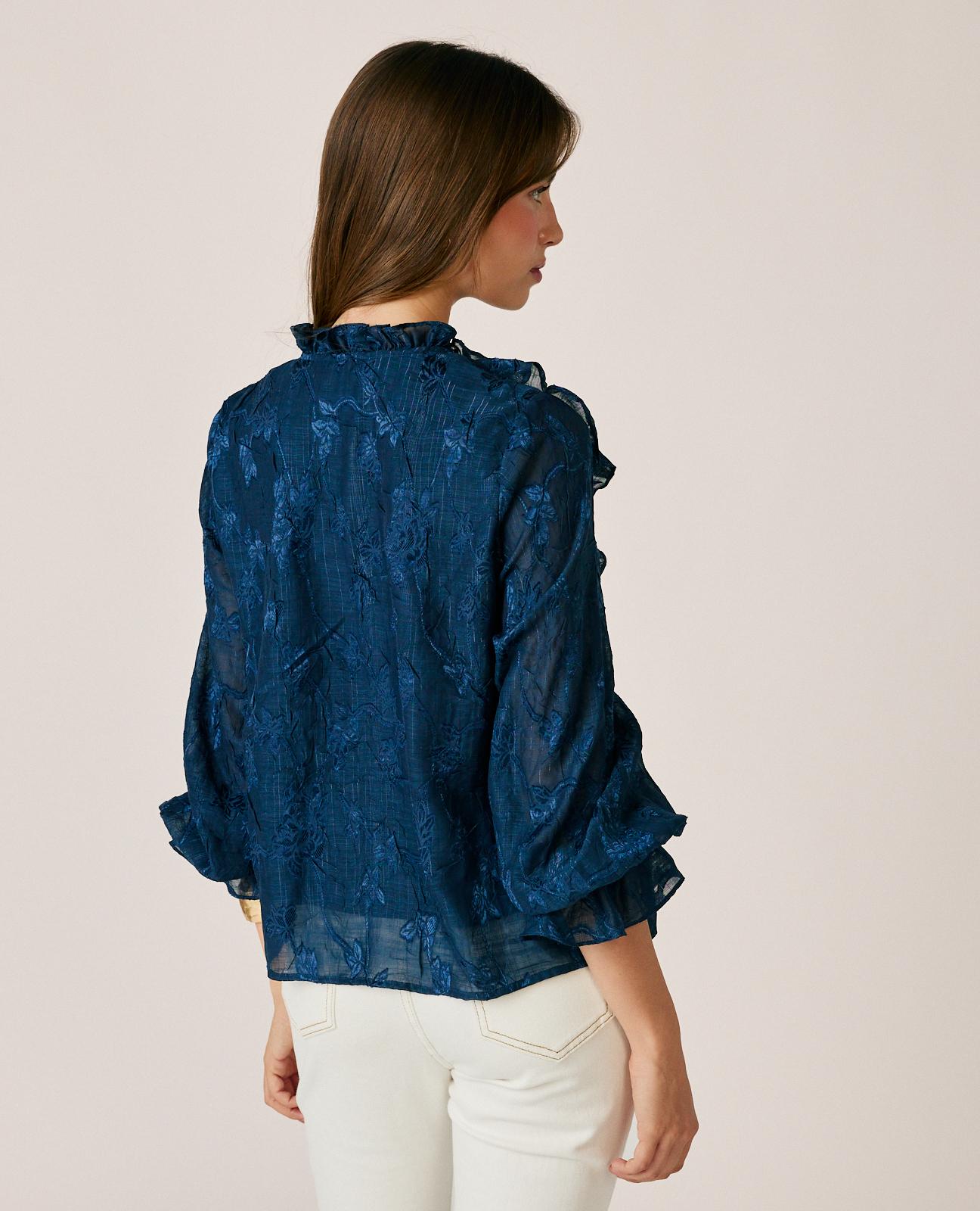 alma-en-pena-jacquard-bluse-mit-floraler-stickerei-langarm-bluse-in-blau image 6