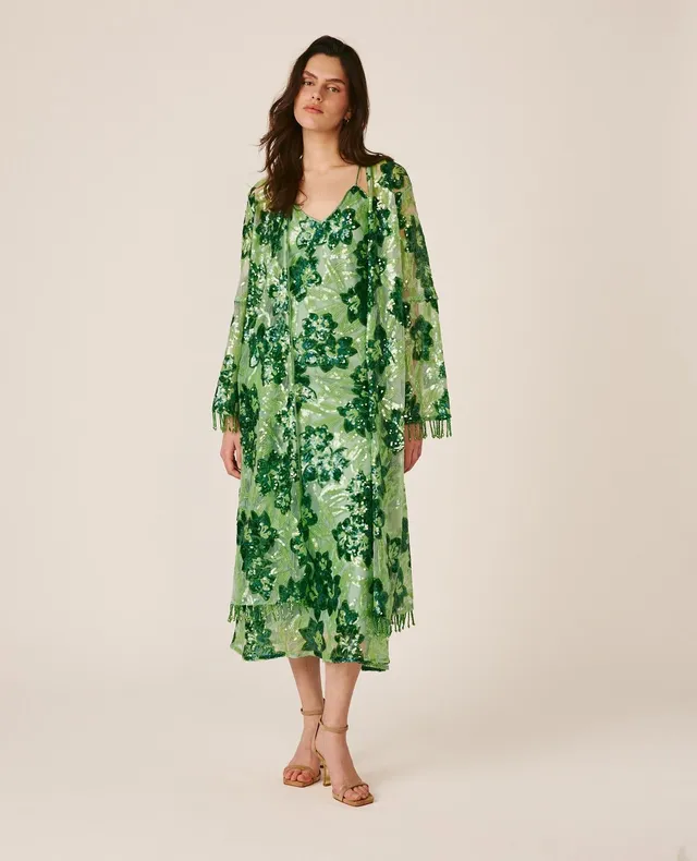 alma-en-pena-pailletten-kaftan-gr-n-mit-blumendruck image 1