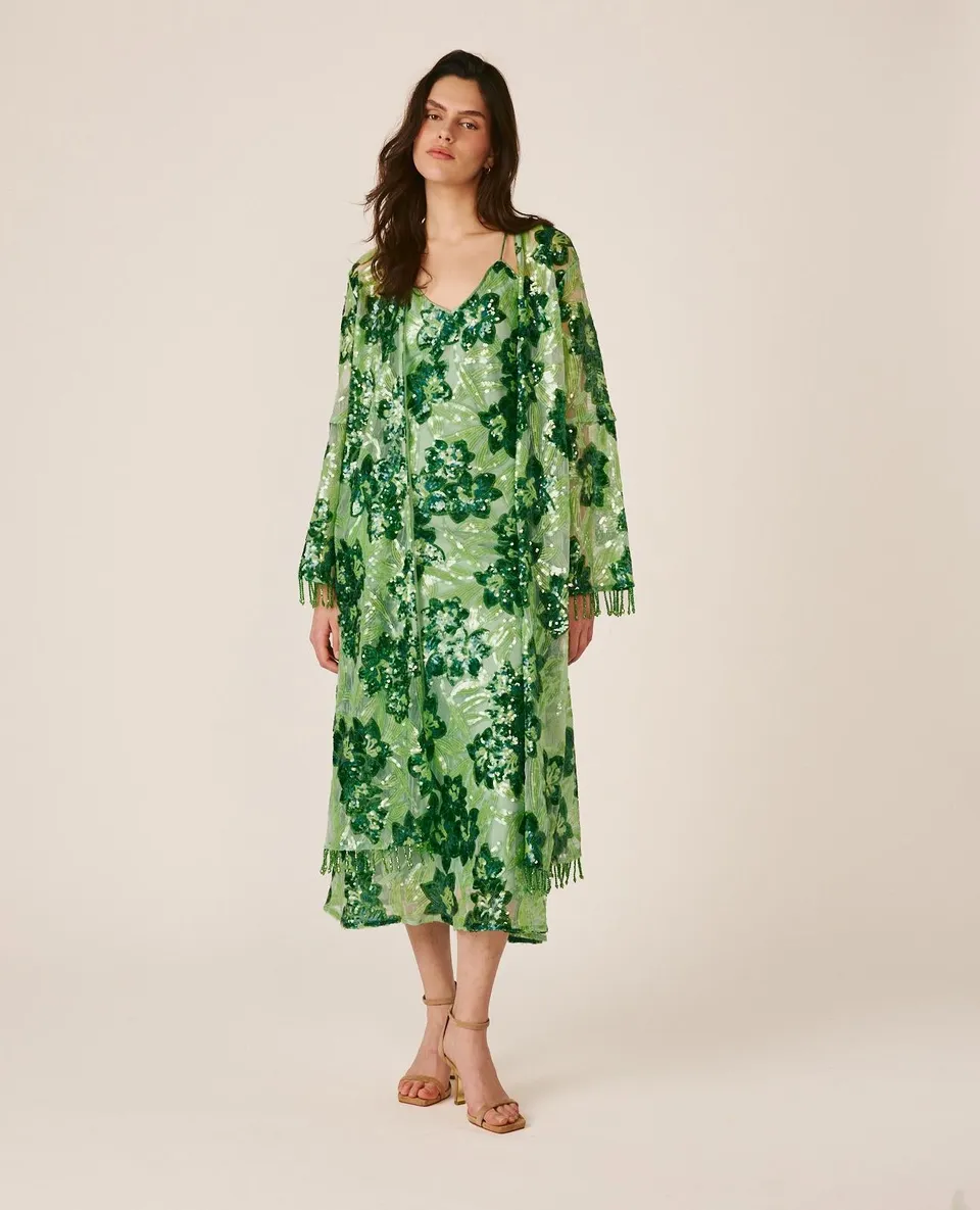 alma-en-pena-pailletten-kaftan-gr-n-mit-blumendruck image 1
