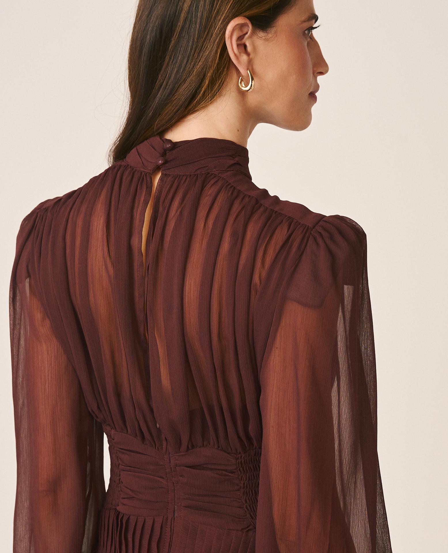 alma-en-pena-chiffon-minikleid-braun-perkinskragen-langarm image 7