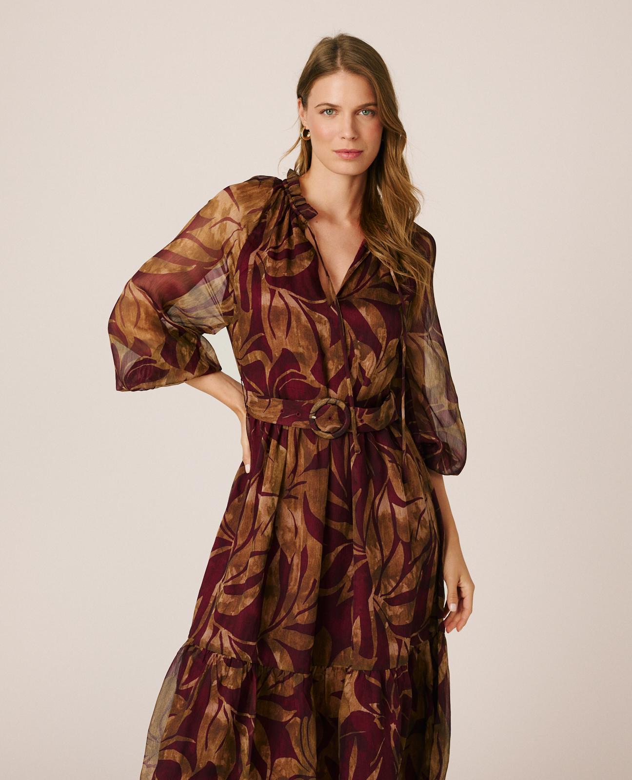 alma-en-pena-floral-chiffon-midi-dress-midi-kleid-bordeaux image 2