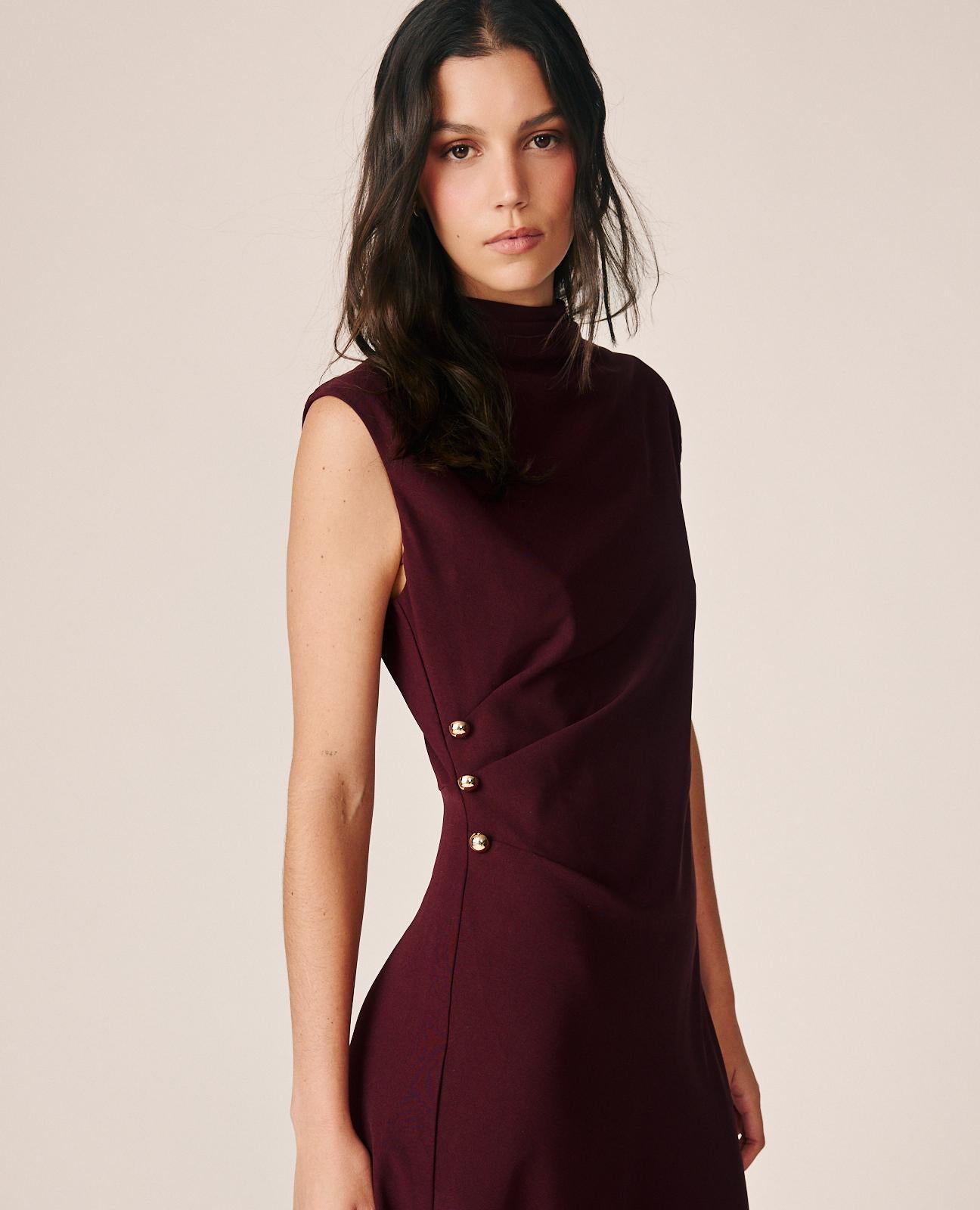 alma-en-pena-langes-crepe-kleid-bordeaux-rmellos-mit-drapierung image 2