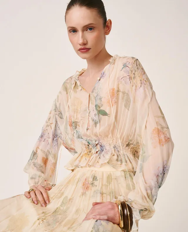 alma-en-pena-chiffon-bluse-langarm-mit-r-schen-gelb image 1
