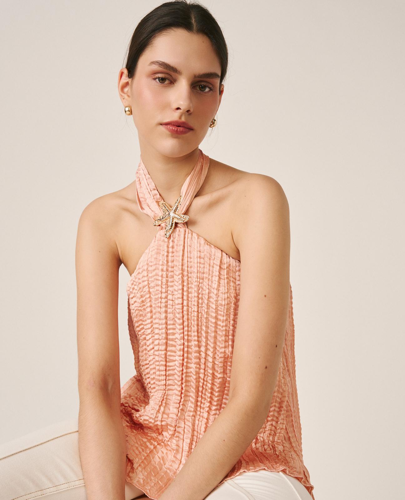 alma-en-pena-starfish-blouse-damen-bluse-satin-rosa-neckholder image 3