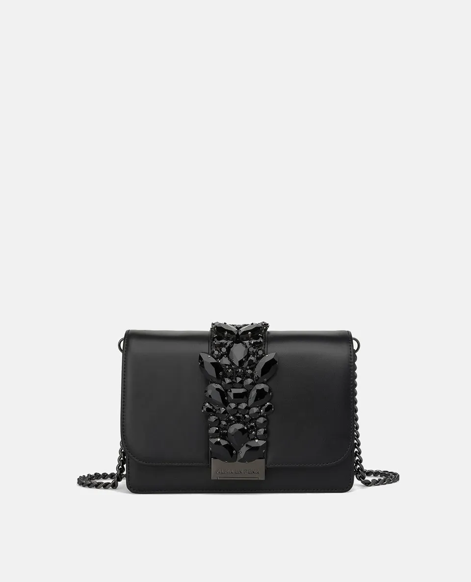 alma-en-pena-clutch-mit-strass-leder-schwarz-kette image 1