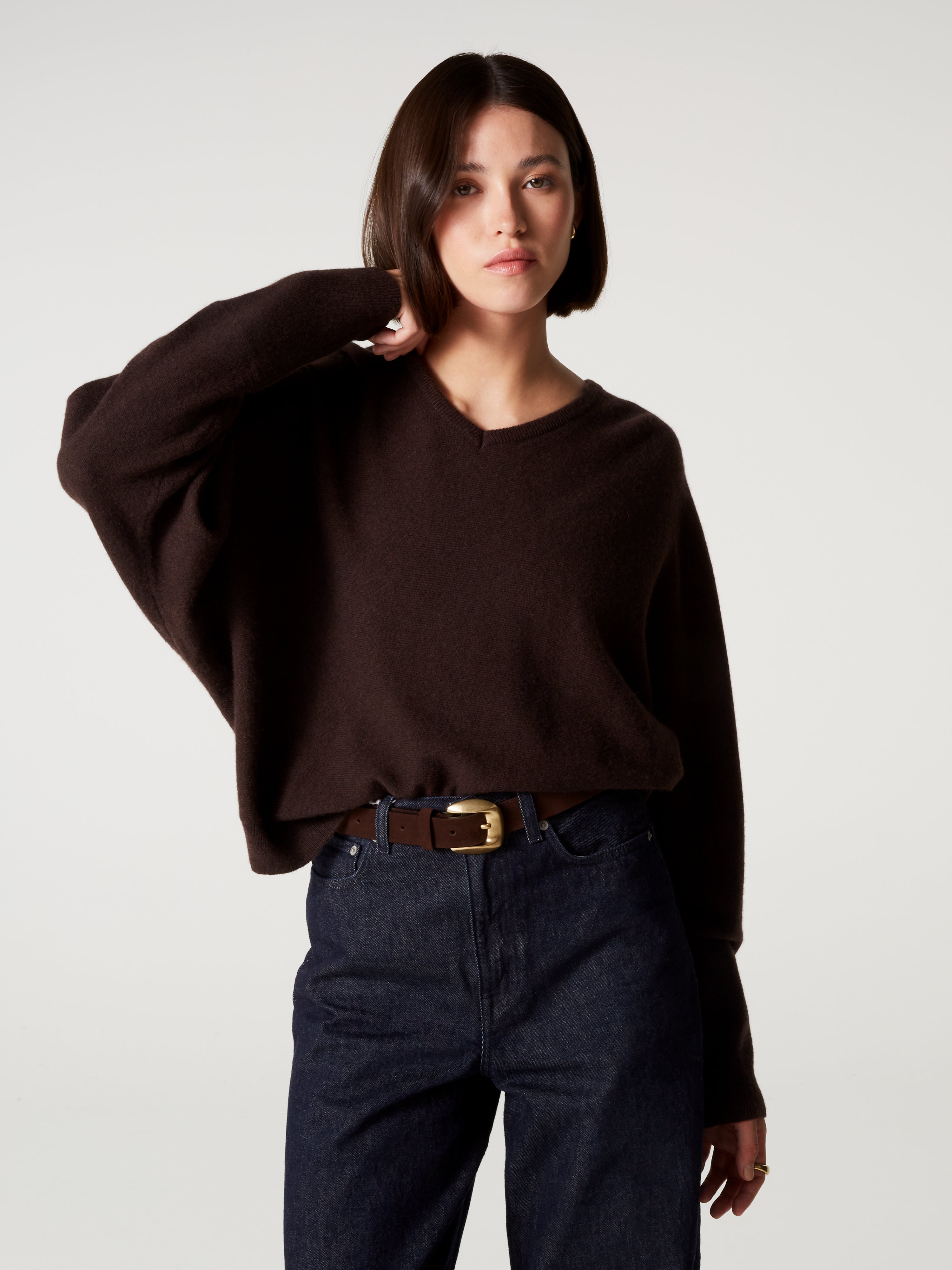 absolut-romane-v-pullover-aus-kaschmir-mit-puff-rmeln-dunkelbraun image 1