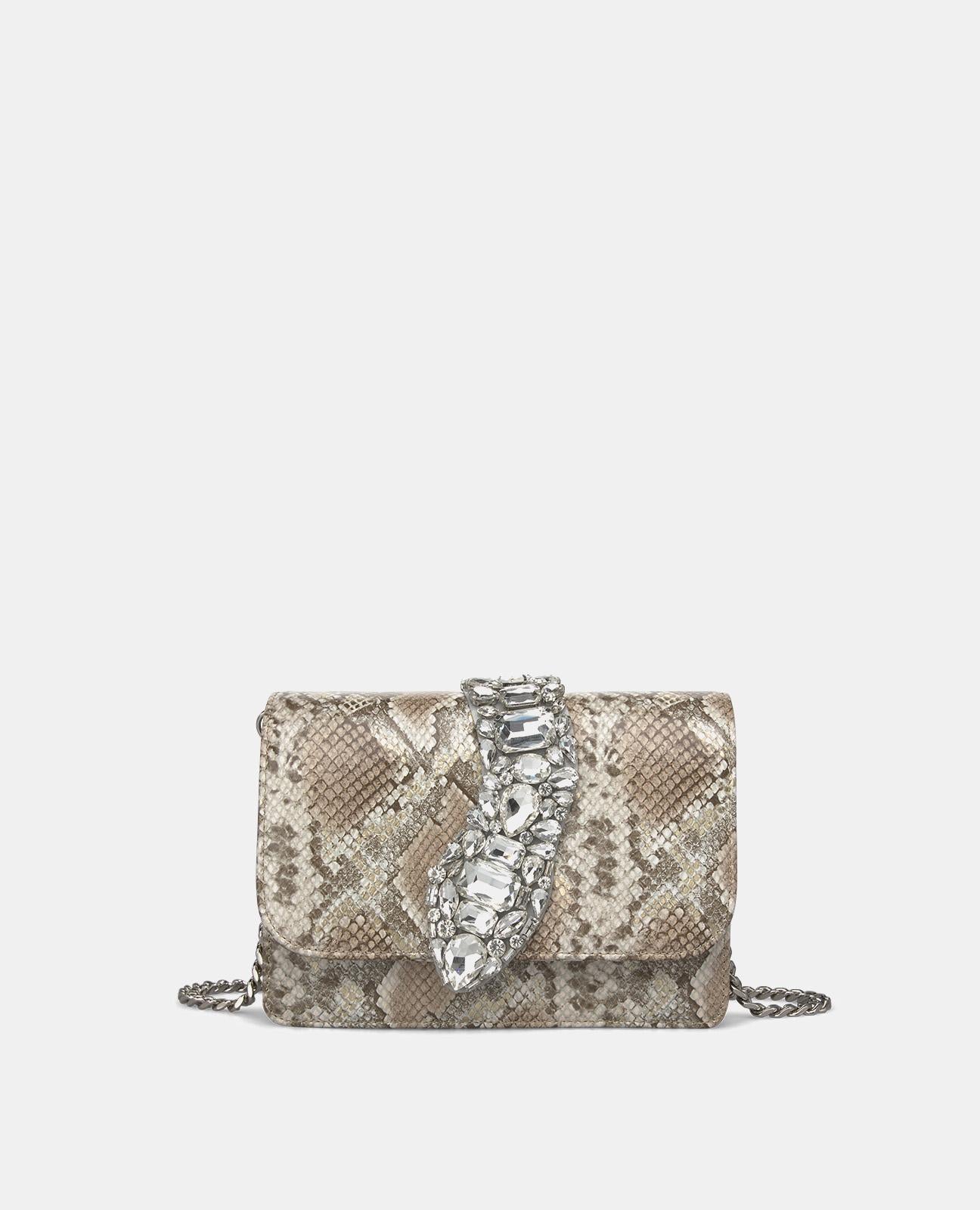 alma-en-pena-snake-schultertasche-aus-leder-in-vison-mit-strass-schlangenkopf image 1