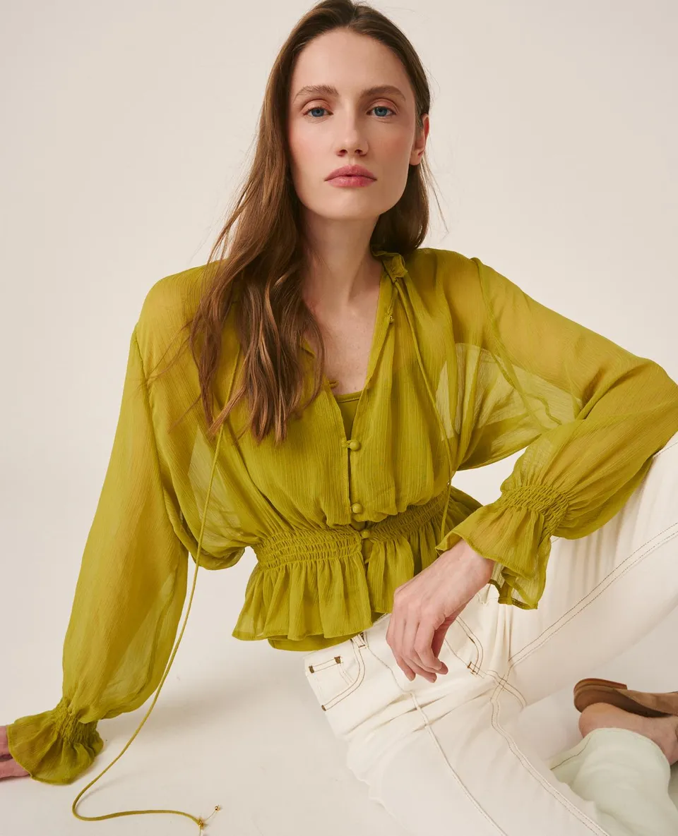 alma-en-pena-chiffon-bluse-hellgr-n-langarm-mit-r-schen image 1