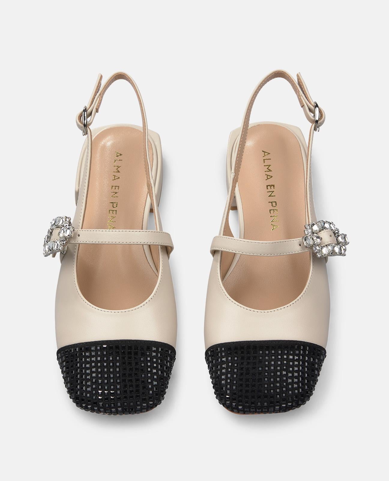 alma-en-pena-combi-pumps-flach-mit-strass-schnalle-wei image 4
