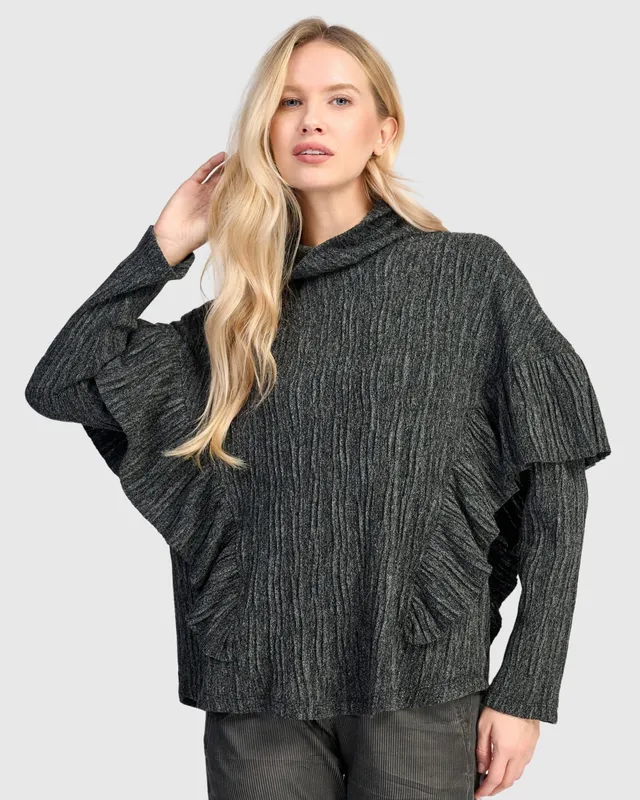 alembika-urban-retro-ruffle-top-graphite-strick-rollkragen-mit-r-schen image 1