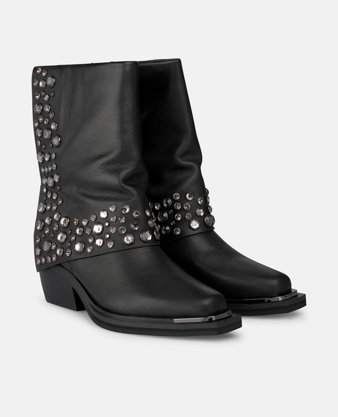 alma-en-pena-tachas-boots-flache-stiefeletten-mit-nieten-6-cm-absatz-schwarz image 2