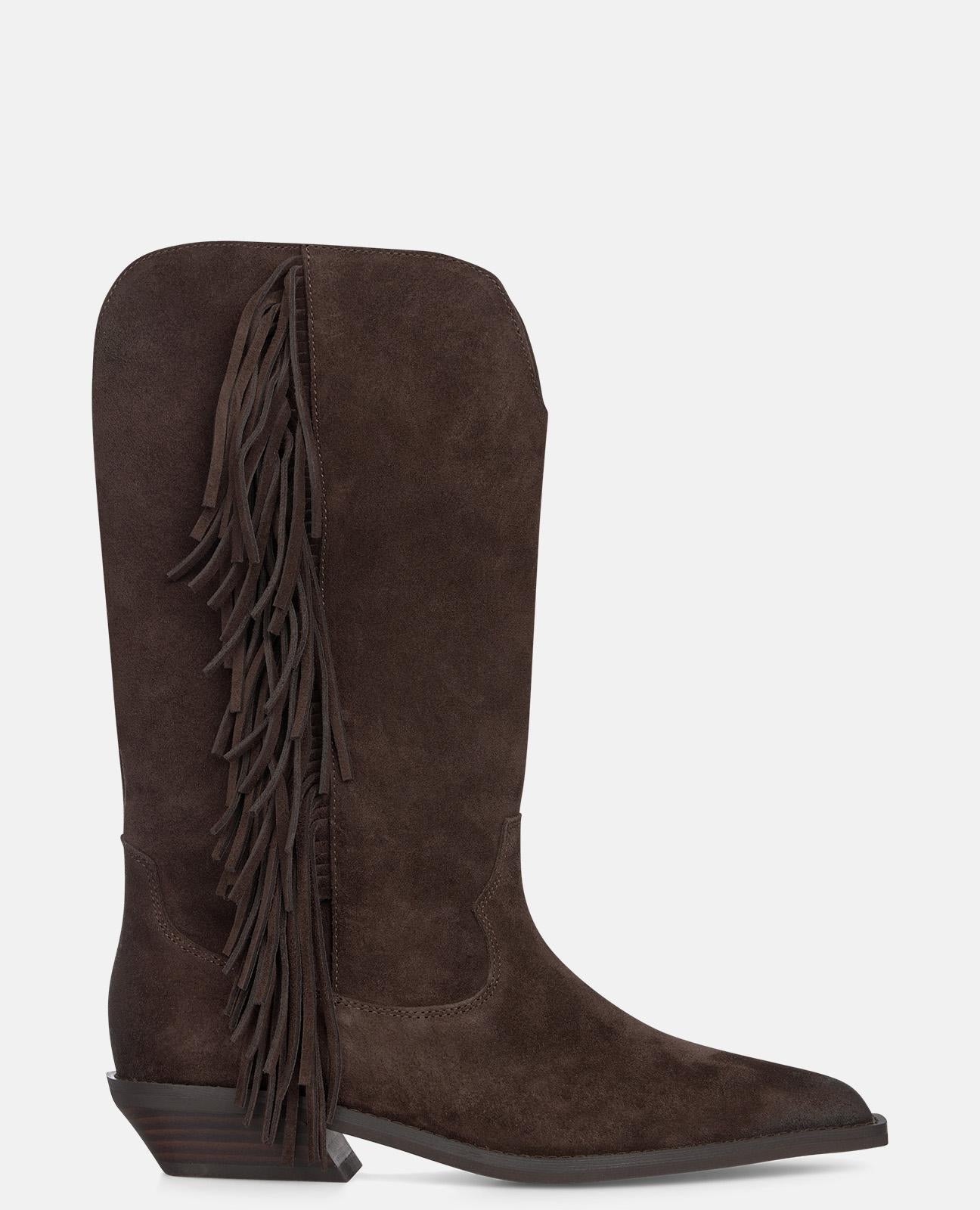 alma-en-pena-suede-cowboy-boots-mit-fransen-braun-damen-boots-flach-3-5-cm image 1