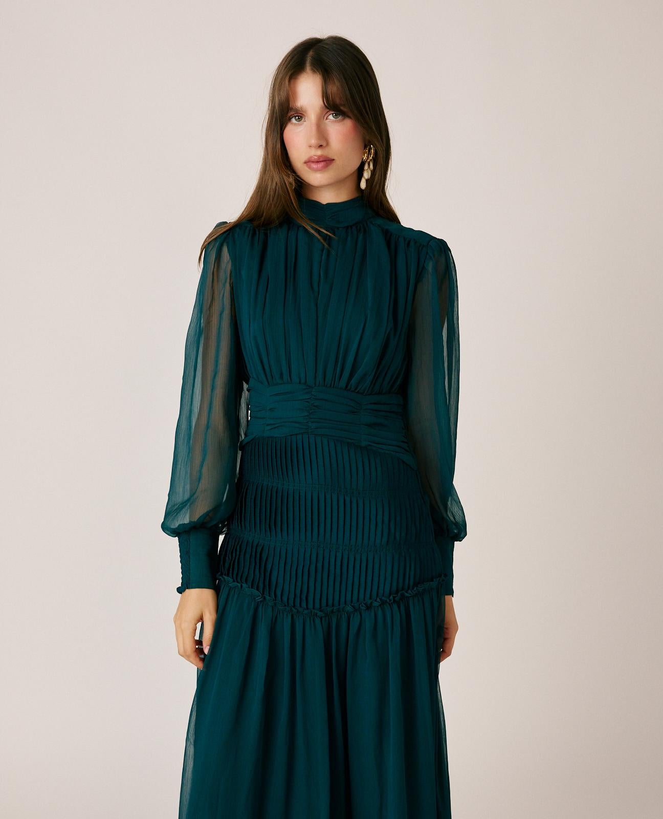 alma-en-pena-long-pleated-chiffon-dress-langes-plisseekleid-gr-n image 4