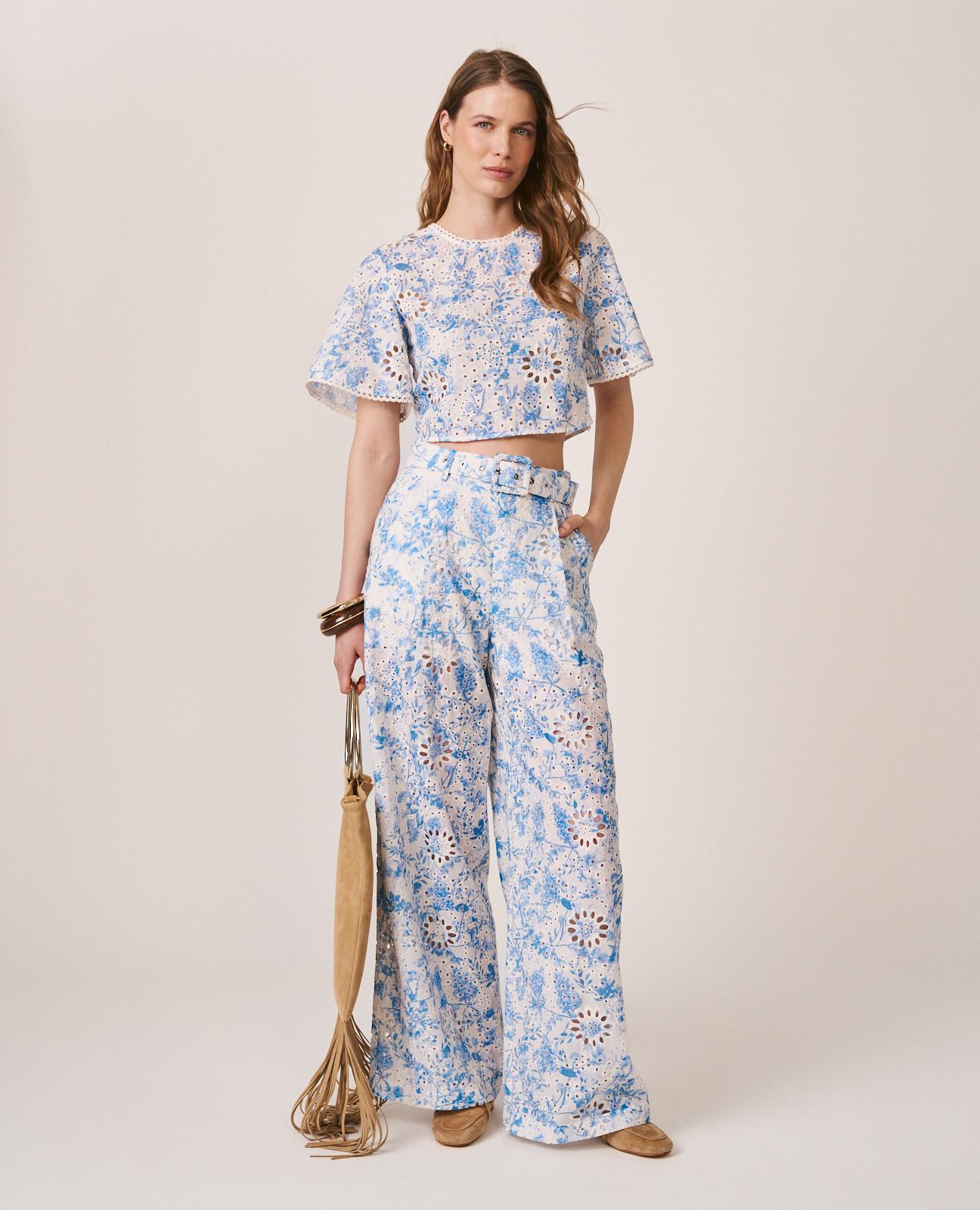 alma-en-pena-wide-leg-hose-plissee-blumen-blau image 2