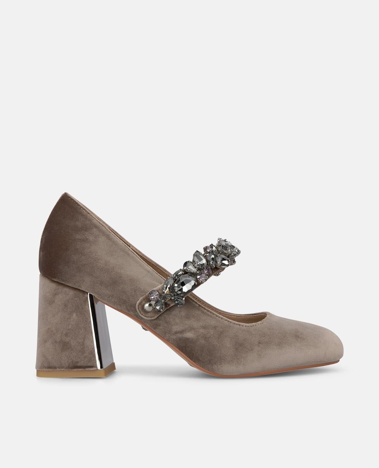 alma-en-pena-samt-spangen-pumps-vison-mit-strass-schnalle-7-cm image 1