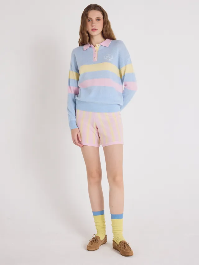 absolut-tyra-shorts-aus-kaschmir-stripes-lime-oversize image 1