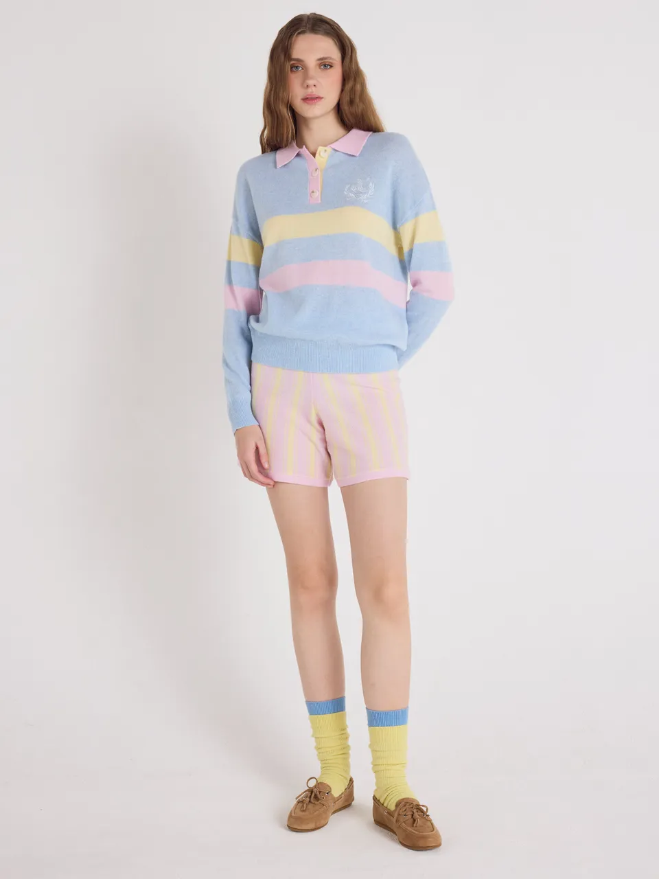absolut-tyra-shorts-aus-kaschmir-stripes-lime-oversize image 1