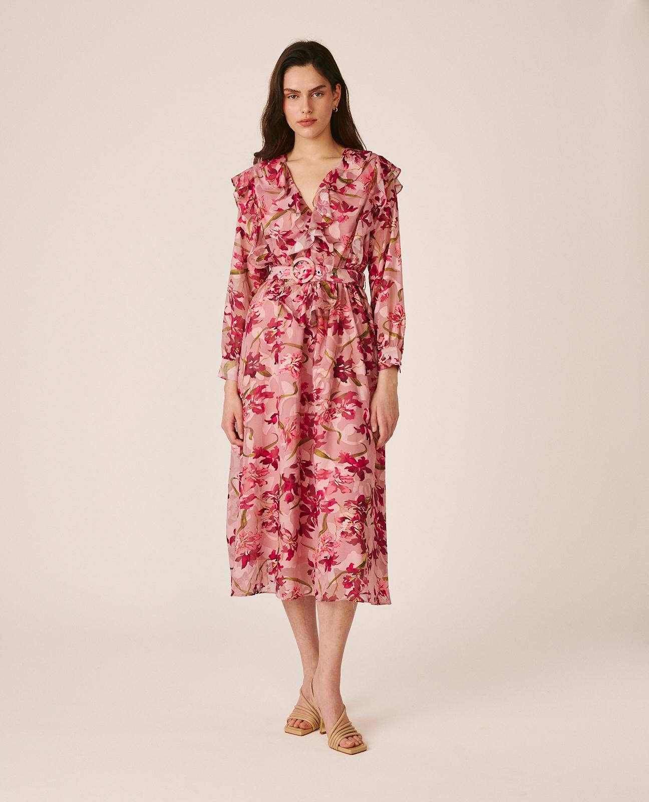 alma-en-pena-midi-dress-with-flowing-sleeves-blumen-midikleid-rosa image 1