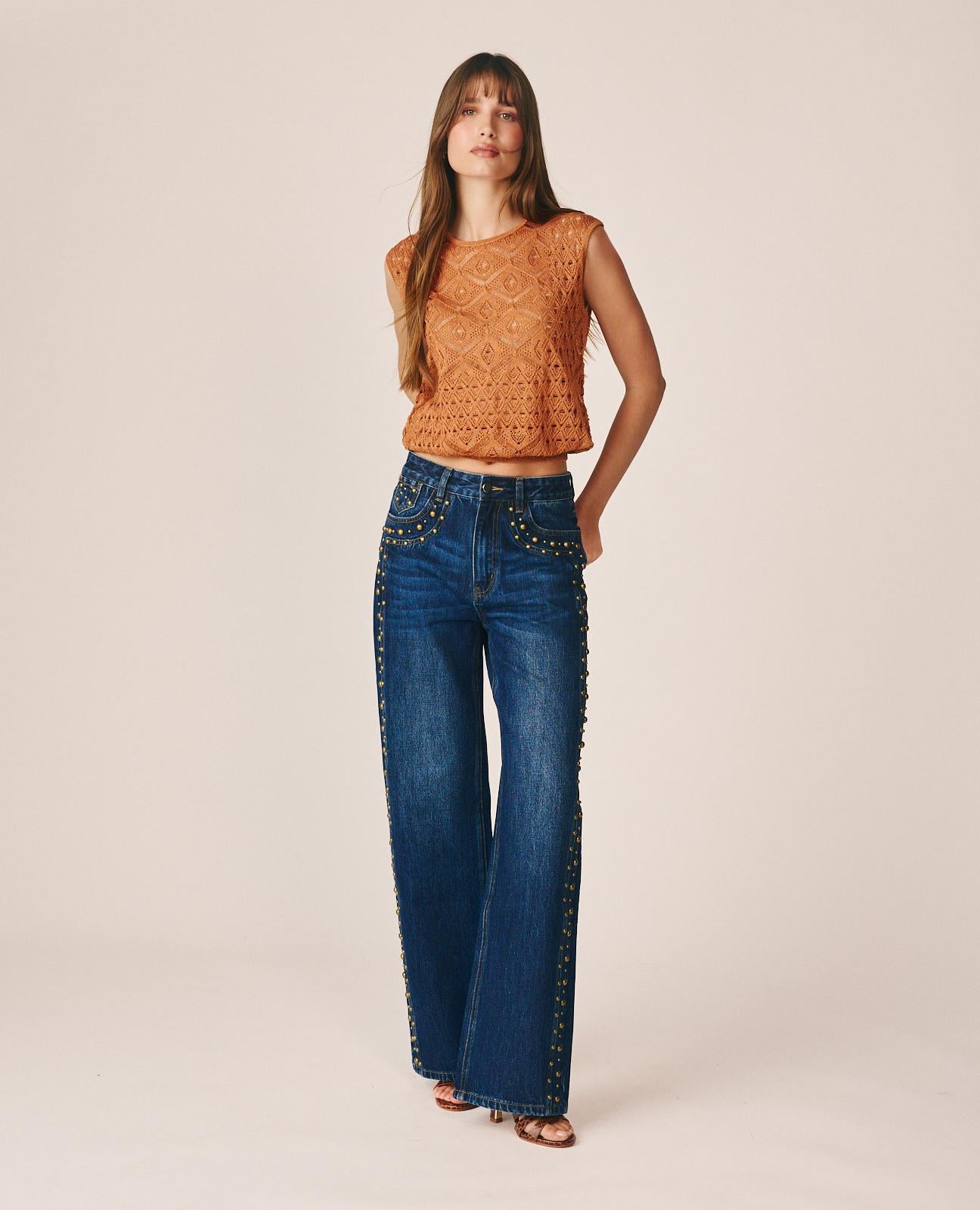 alma-en-pena-metallic-stud-jeans-straight-leg-high-rise-damen image 4