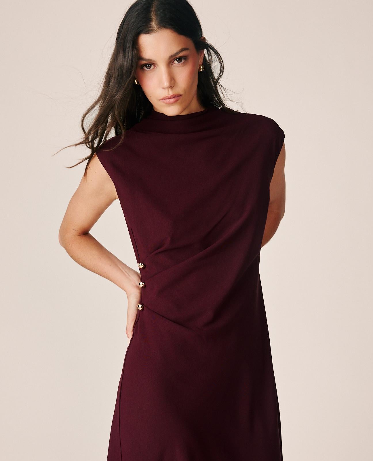 alma-en-pena-langes-crepe-kleid-bordeaux-rmellos-mit-drapierung image 4