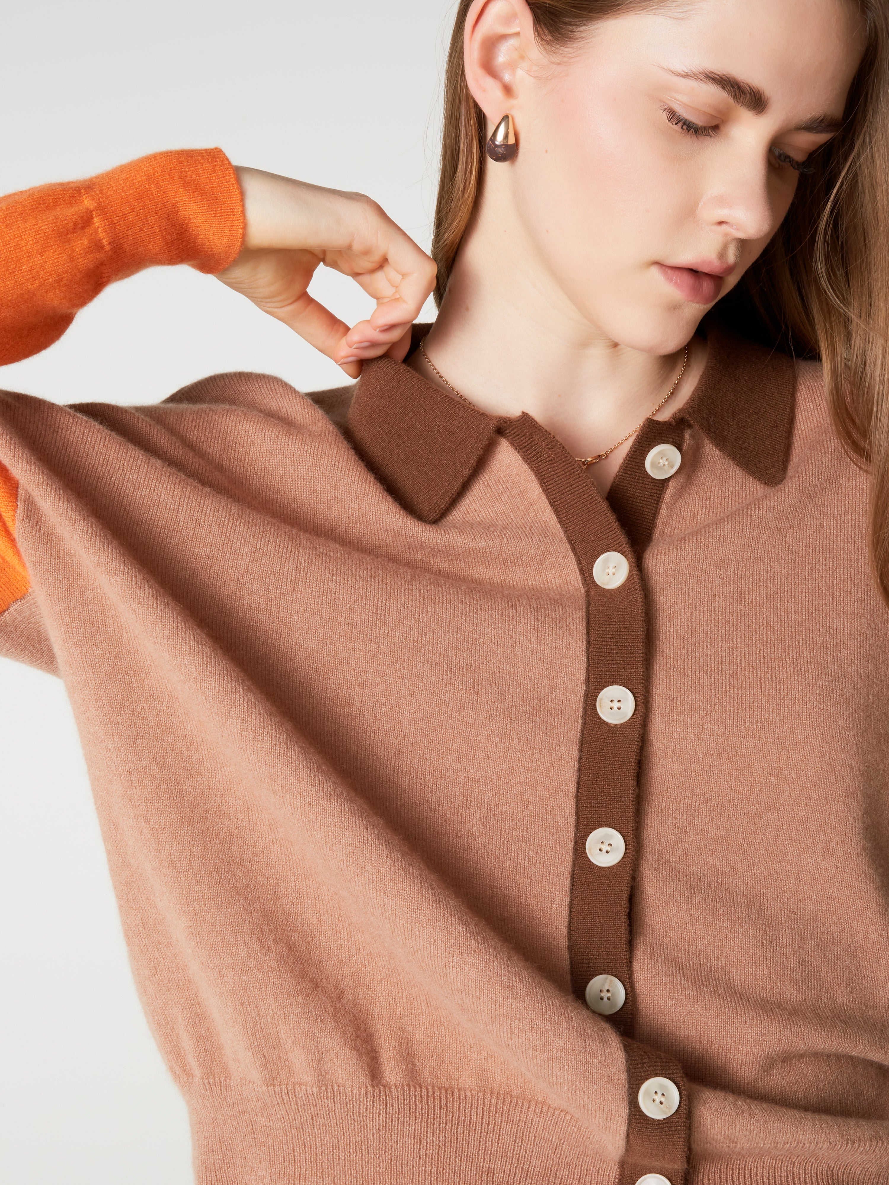 absolut-majura-fancy-damen-kaschmir-hemd-polo-kragen-bicolor-braun image 6