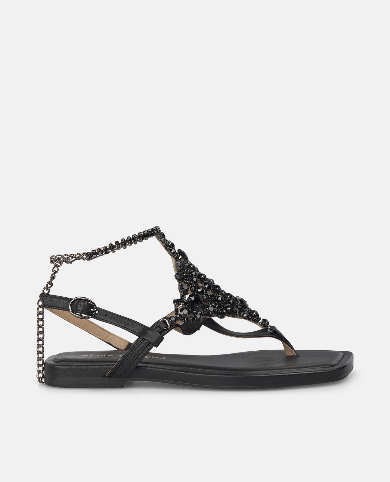 alma-en-pena-flache-riemchen-sandalen-schwarz-nappa-strass image 1