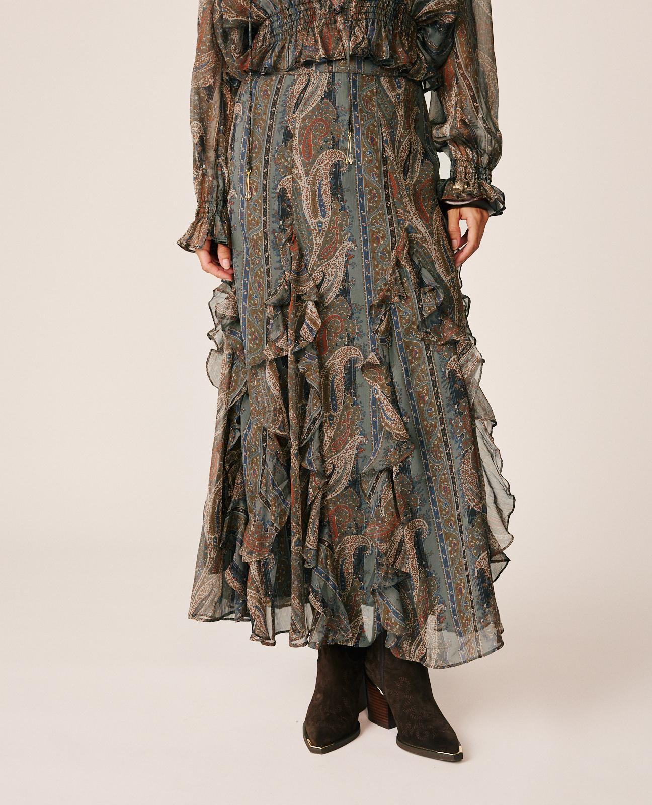 alma-en-pena-long-paisley-skirt-damen-chiffon-rock-grau image 5