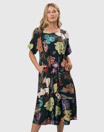 alembika-bali-trapeze-dress-leaves-multi-damen-a-linien-kleid-midi image 7