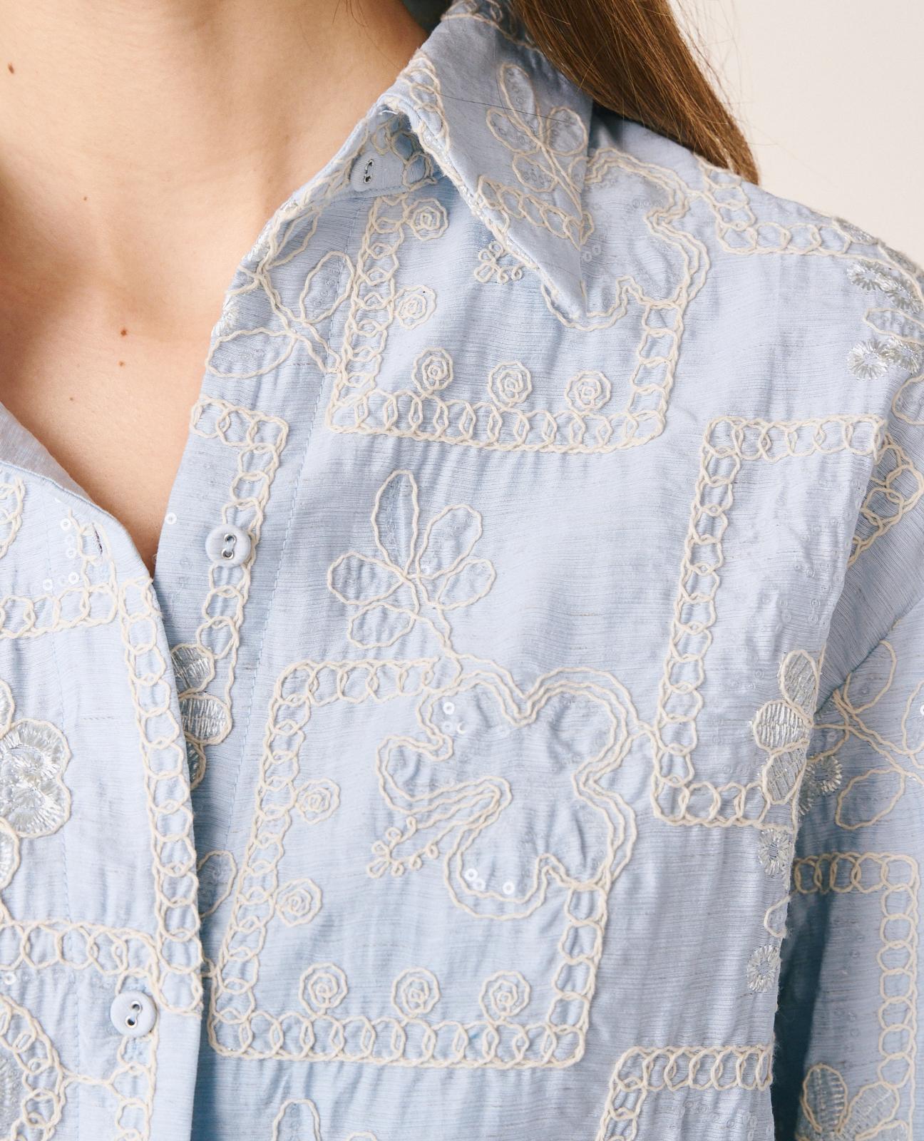 alma-en-pena-bestickte-bluse-mit-pailletten-viskose-blau image 7