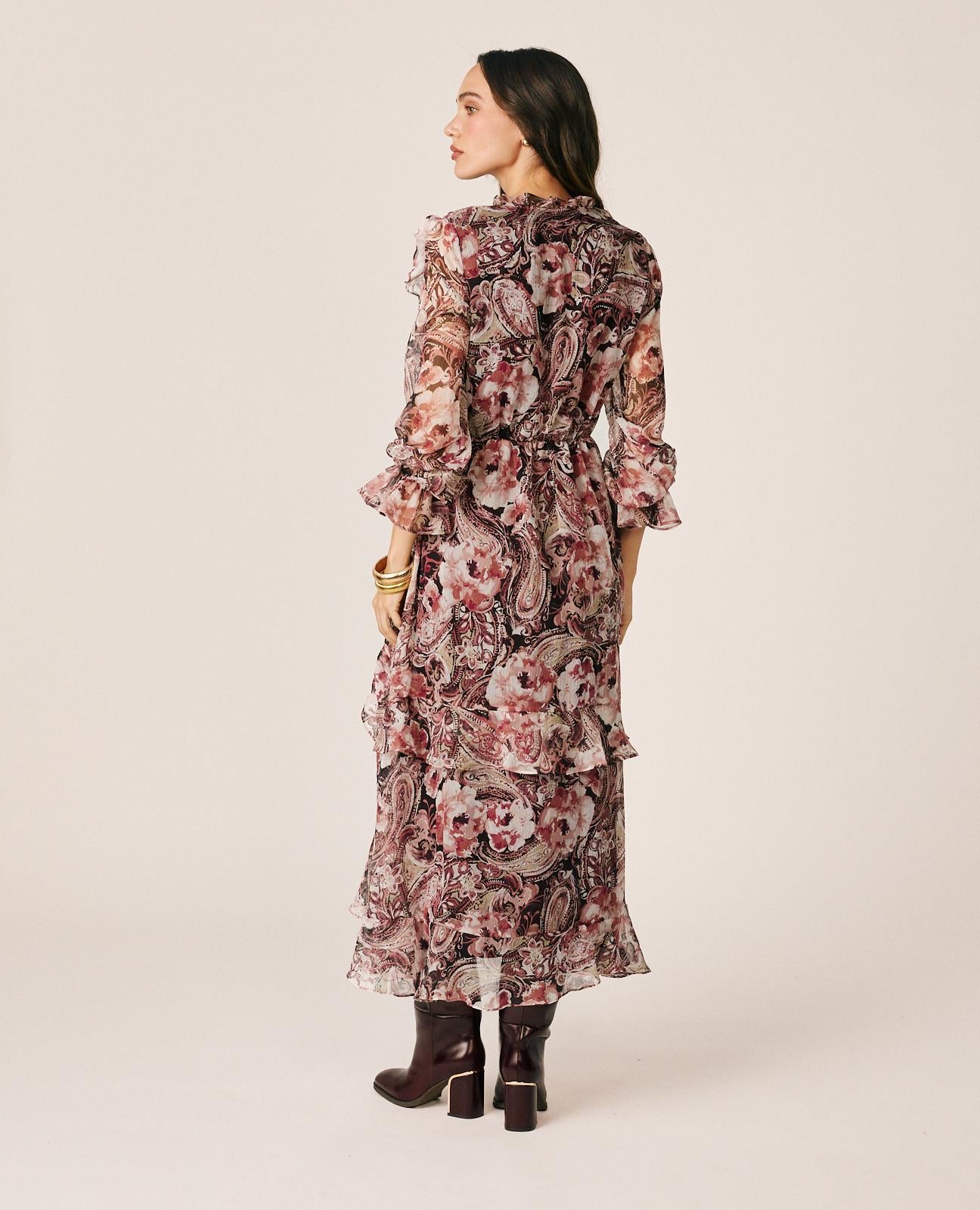 alma-en-pena-floral-chiffon-midi-dress-midi-kleid-rosa image 6
