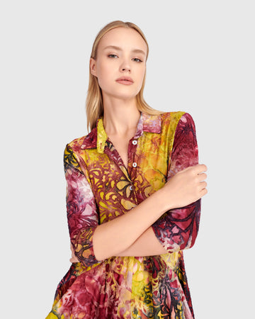 alembika-tangle-draped-pockets-kleid-raspberry-gold image 6