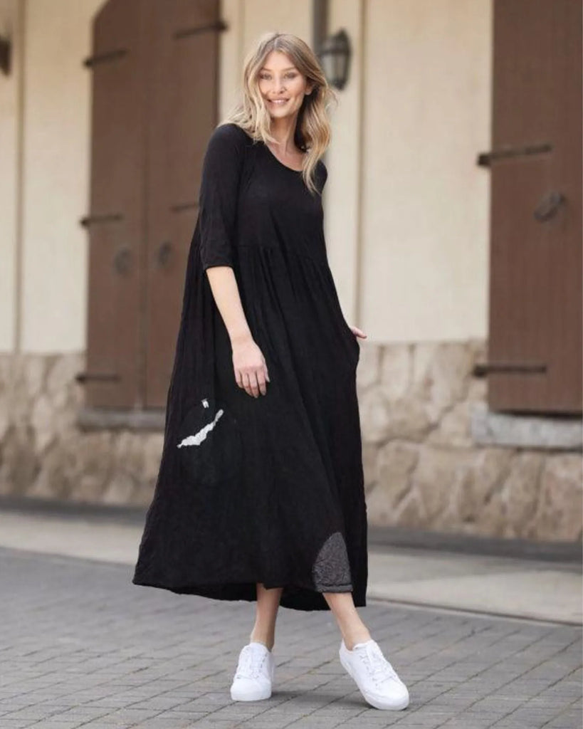 alembika-empire-crinkle-maxikleid-schwarz image 1