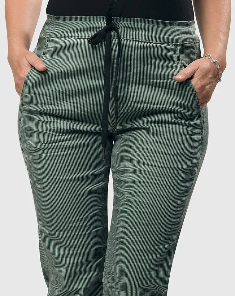 alembika-pinstripe-iconic-stretch-jeans-teal-mid-rise-tapered image 1