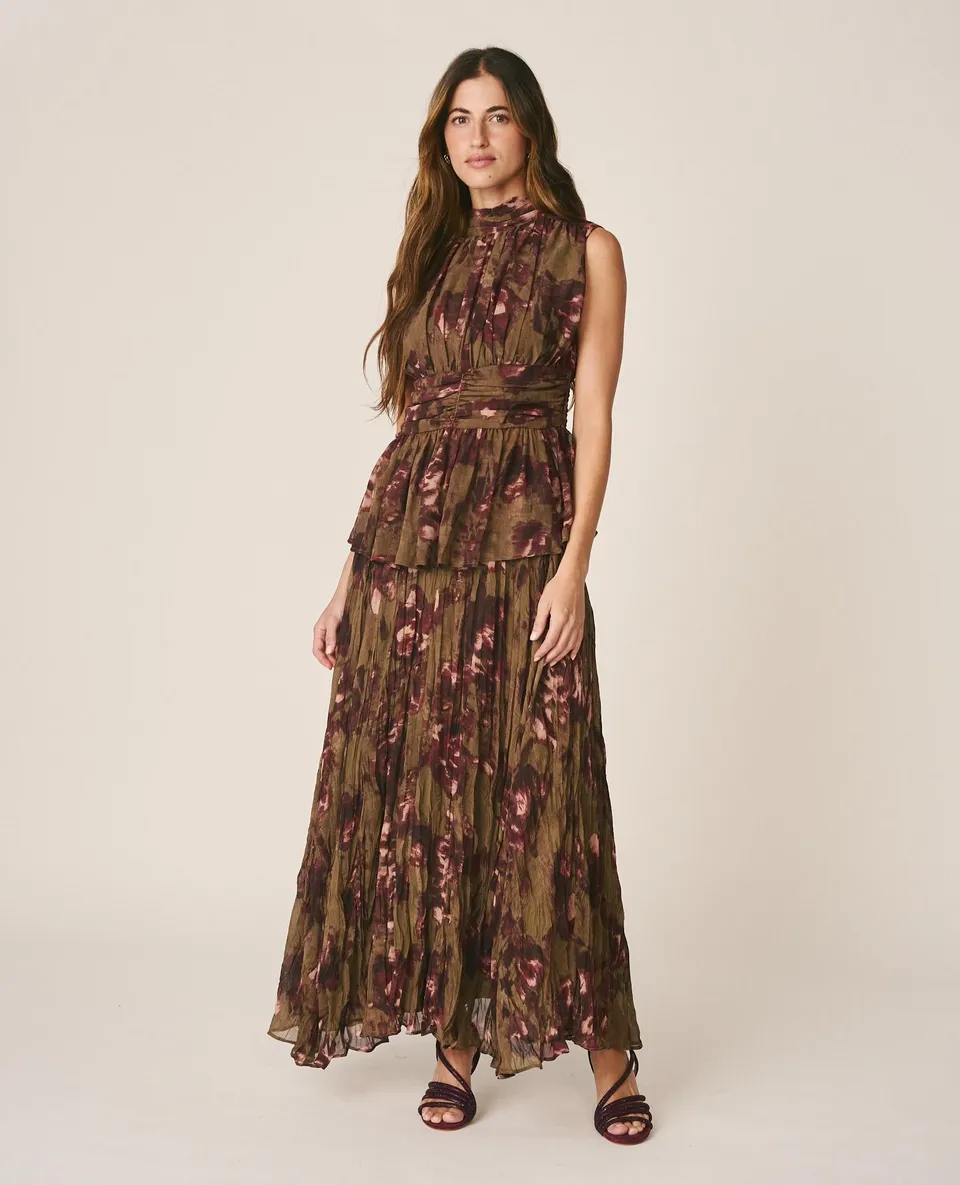 alma-en-pena-long-floral-langer-blumenrock-khaki-krepp image 1