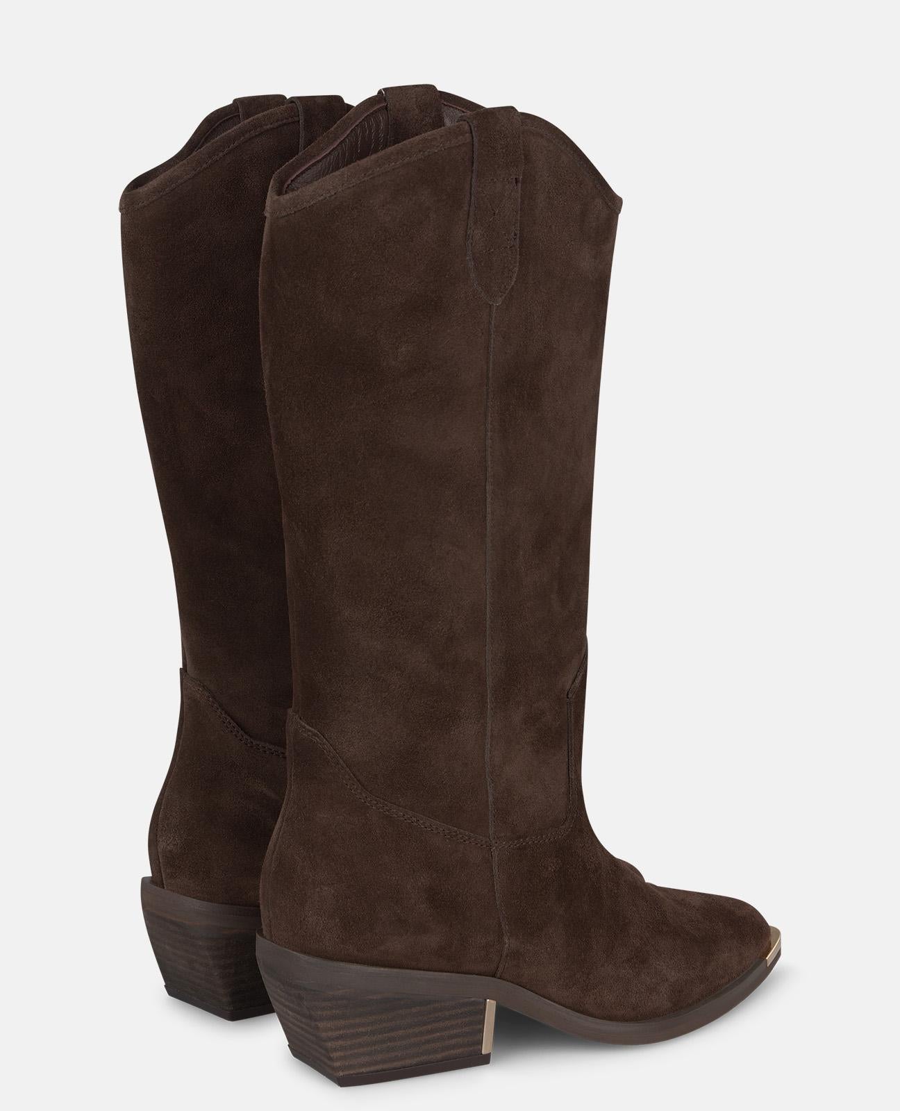 alma-en-pena-suede-cowboy-boots-offene-spitze-braun image 3