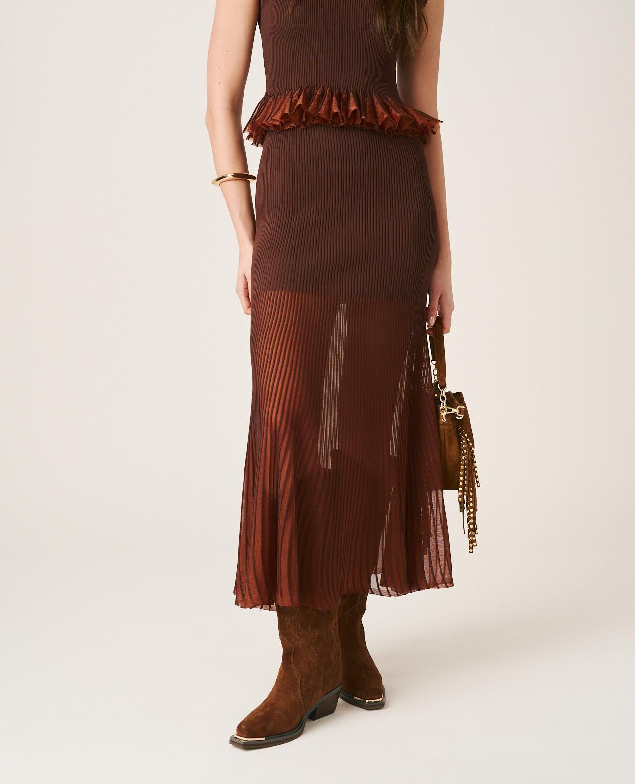 alma-en-pena-midi-rock-mit-r-schen-metallik-braun-semi-transparent image 3