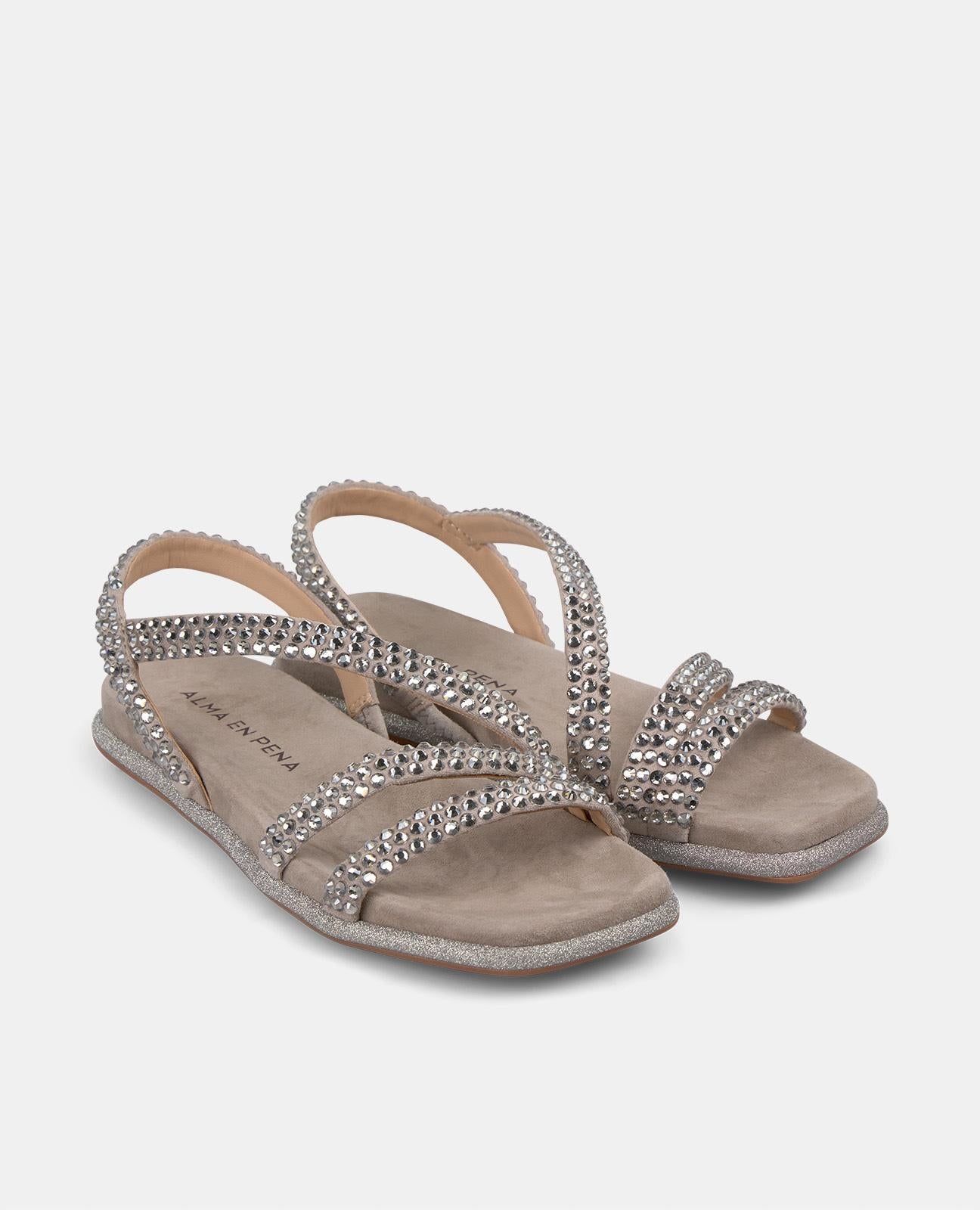 alma-en-pena-flache-sandale-grau-strass-sandale-2-cm-ohne-rei-verschluss image 2