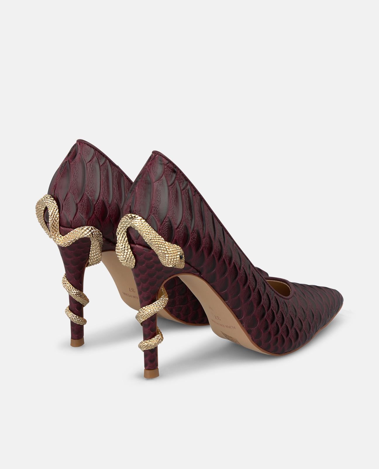 alma-en-pena-leder-pumps-snake-print-10-cm-stiletto-bordeaux image 3