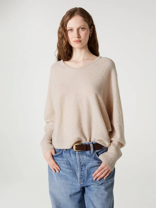 absolut-romane-kaschmir-pullover-poncho-mit-v-ausschnitt-damen-beige-wei image 1
