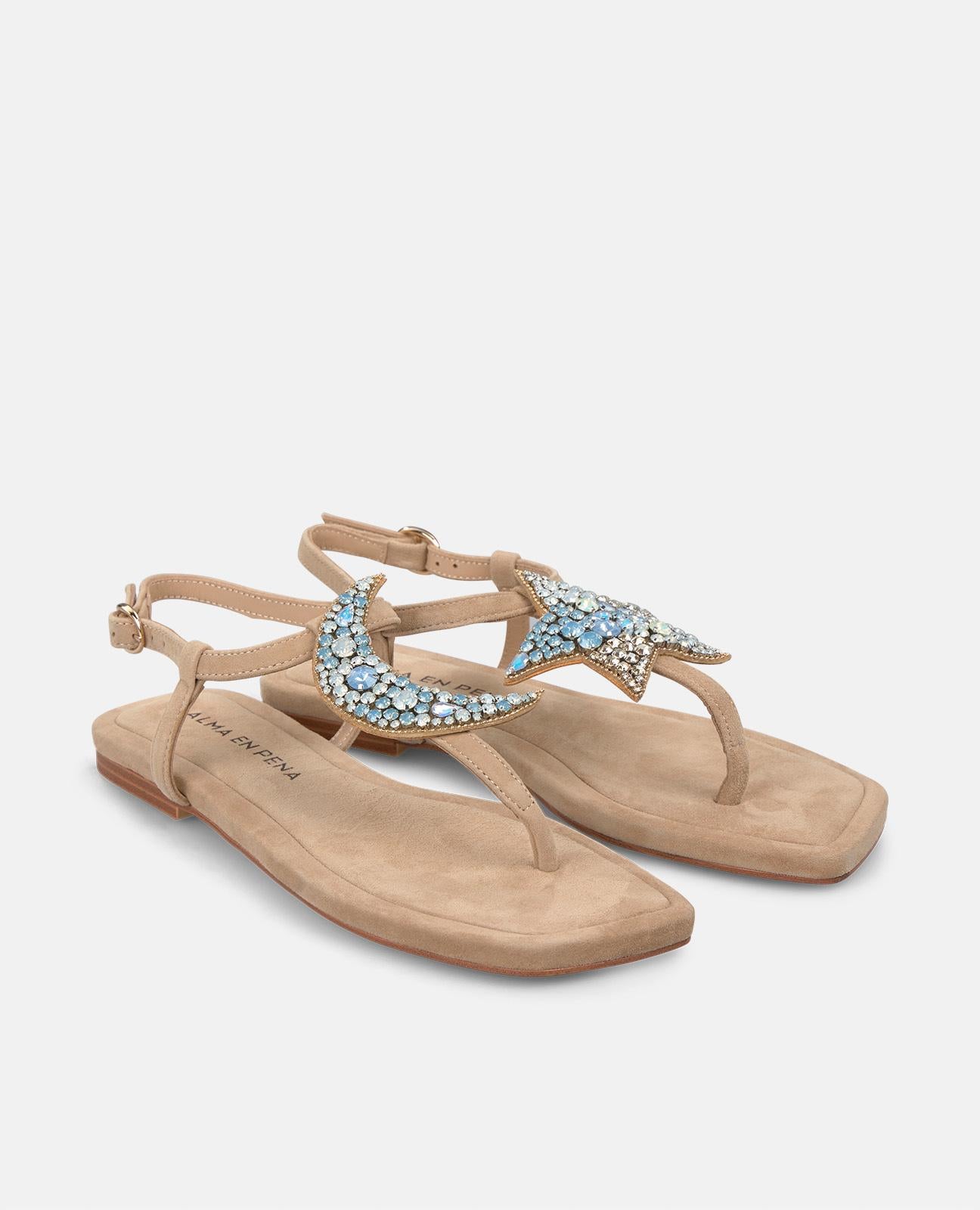 alma-en-pena-flache-sandale-mit-strass-stern-mond-beige image 2